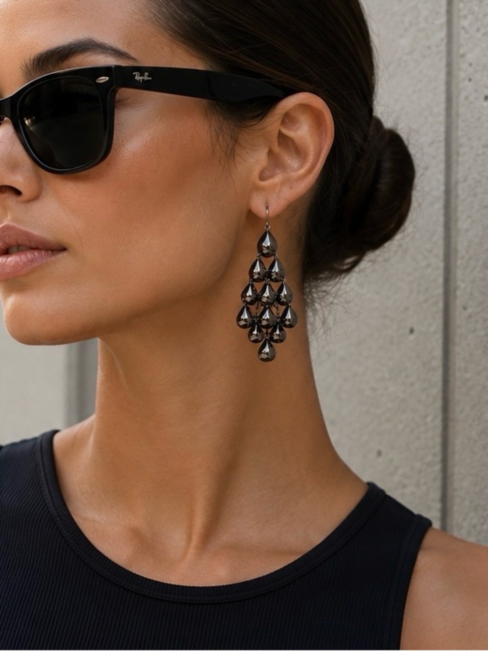Hematite Toned Vintage Teardrop Chandelier Earrings - Elegant Women's Jewelry
